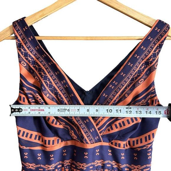 Eva Franco Anthropologie V Neck Boho Indie Tribal Pleated Midi Maxi Dress Sz 6 - Picture 6 of 10